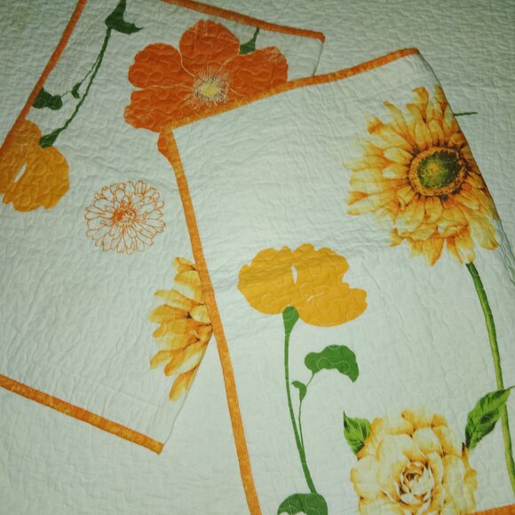 SUNFLOWER & MUMS QUILT & PILLOW SHAMS COTTON REVERSIBLE SHABBY COTTAGE 85 x 85 - Picture 4 of 6